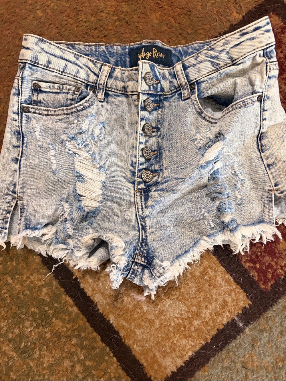 Indigo Rein Light Blue Distressed High-Rise Denim Shorts